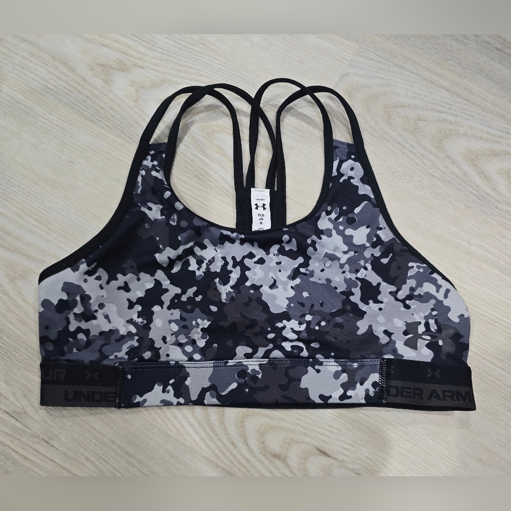 Under Armour Girls HeatGear Black Camo Sports Bra (Youth Large)